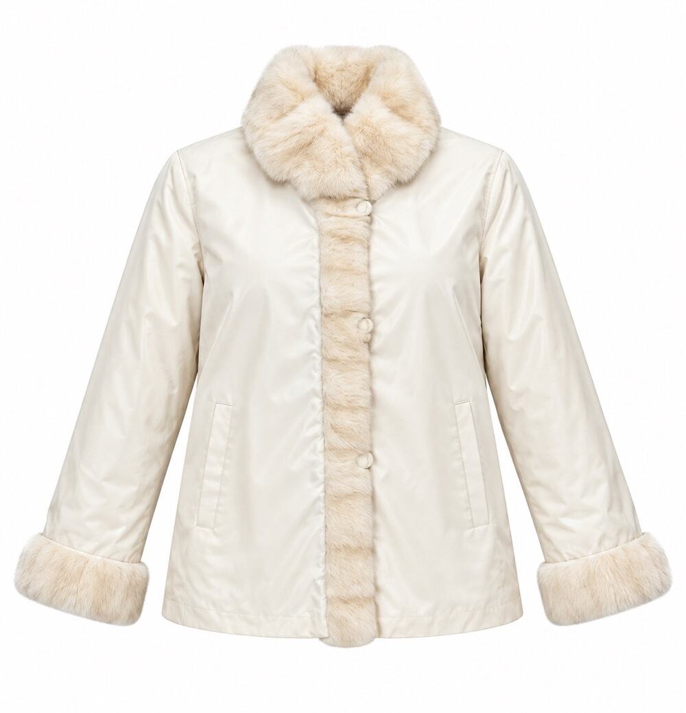 Balmain Paris Vintage 1990s Reversible Silk Rabbit Fur Jacket Cream Navy M
